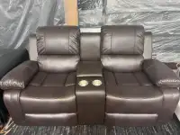 Leather Recliner Love Seat is available with cup holders.