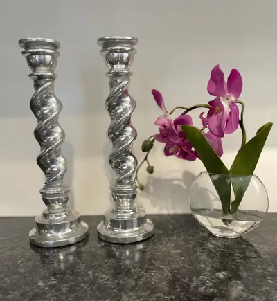 Cast Aluminum 10” Spiral Candlestick Holders (Set of 2), View more