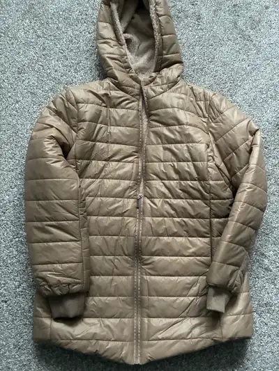 Tan Hooded Puffer Jacket Small, View more