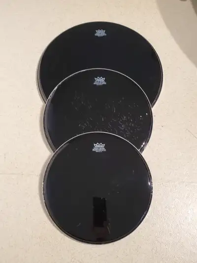 3 REMO Black *Ebony Series* Drum Heads 16, 13, 12 - VGC - Save $, View more