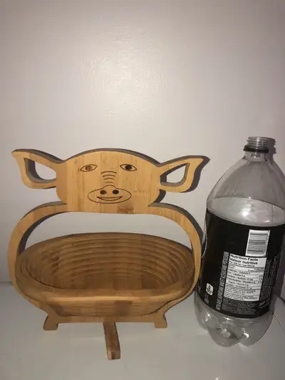 Natural Wood Collapsible Bamboo Storage Basket Piggy design, View more