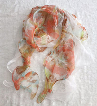 100% Silk 2-layer Long Scarf Wrap Floral ... click to see more