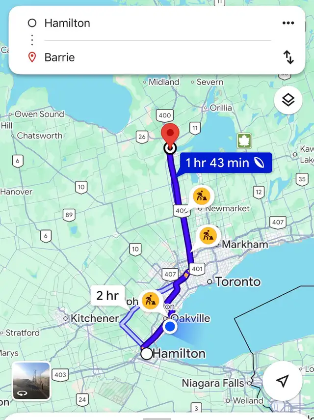 Hamilton to Barrie (I’m female driver)