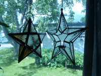 Two Lovely Metal And Glass Hanging Candle Light Stars