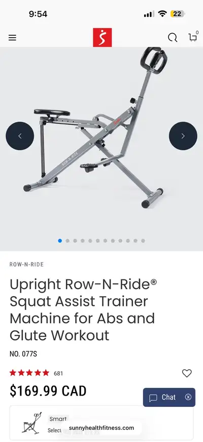 Brand New - Sunny Health & Fitness Upright Row-N-Ride Trainer, View more