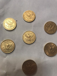 22 karat solid gold 4 USA 5 $ dollar coins all 1800s eagles 