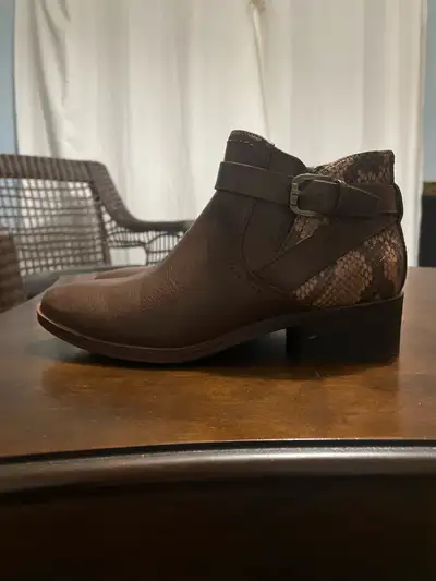 Brown Ankle Boots with Faux Snake Skin Size 7M, View more