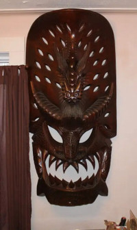 Massive heavy Solid wood mask sculpture 63 x 33 x 18 carved