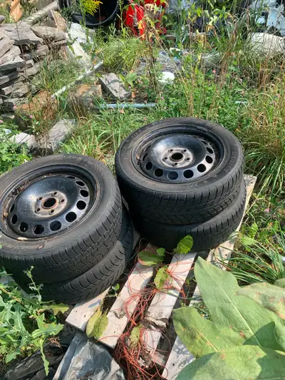 Winter rims and tires off my old Jetta. 5bolt. Tires worn out pretty well. 40$ obo Located Bancroft....