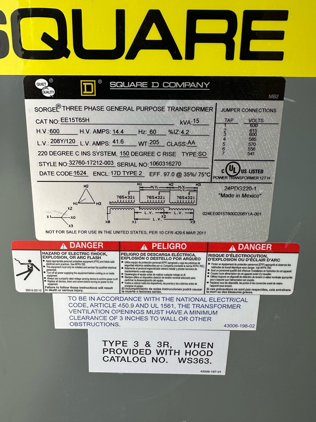 Square D 15 KVA transformer in Other Business & Industrial in Ottawa - Image 2