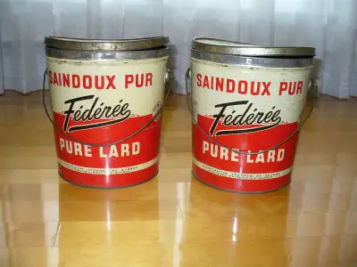 2 CHAUDIÈRES "SAINDOUX PUR FÉDÉRÉE " EN FER AVEC COUVERCLES, View more