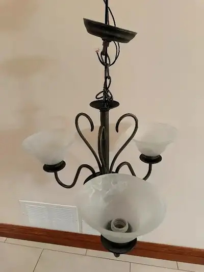 3-Light Black Chandelier Light Fixture with Frosted Glass Shades, View more