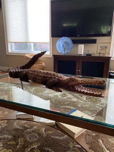 Hand carved wooden alligator, View more