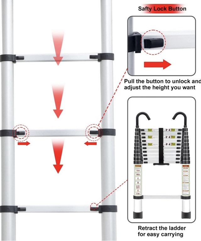Telescopic Ladder, 10.5FT RIKADE Aluminum Telescop.. Ladders