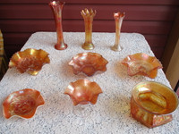 Collection of Vintage Carnival Glass--Vases,Etc