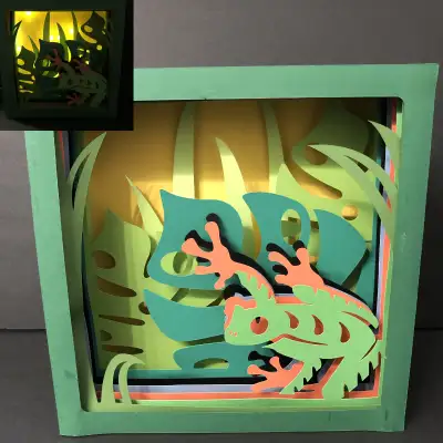 8x8 Frog in Tropical Forest in a 3D Popup Shadow Box, View more