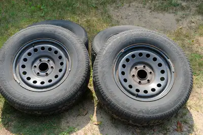 Four 17" steel rims from a 2010 Silverado 1500 Bolt pattern is 6X139.7 Tires are not road worthy. Wi...