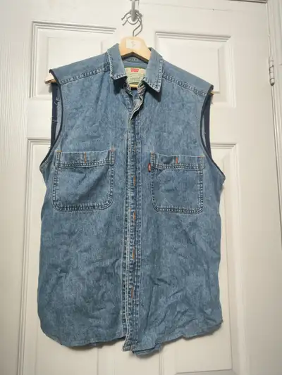 Levis Denim Button Up Shirt Vest Light Blue MENS SMALL, View more
