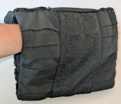 Fine Vintage 1940s Embroidered Lambswool Muff Handwarmer Purse, View more