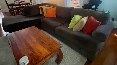 Large Brown fabric sectional Couch, View more
