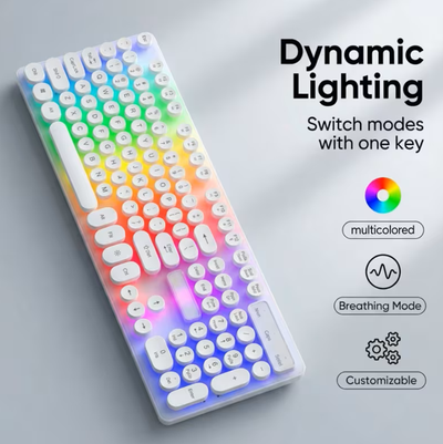 Brandnew - Rainbow LED Backlit Wired Gaming Keyboard - 104 Keys, Round Keycaps, Durable ABS Material...