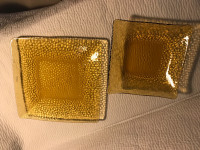 Set of 4 Amber square bowls and plates