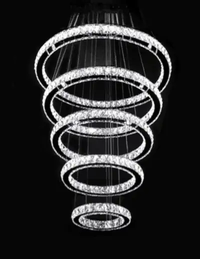 5 RING INTEGRATED LED MODERN CRYSTAL PENDANT CHANDELIER - NEW, View more