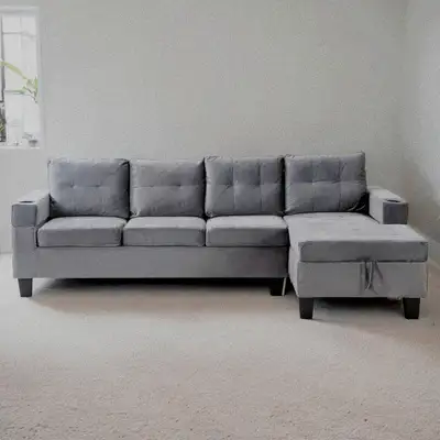 Sectional Sofa Set for Living Room with L Shape Chaise Lounge ,cup holder and Left Hand with Storage...