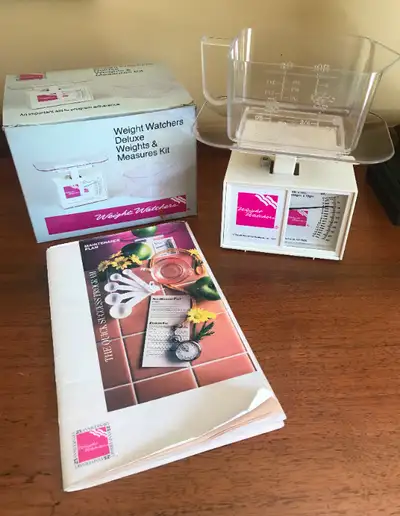 Vintage 1988 Weight Watchers Scale in original box and 25th Anniversary Booklet. The Booklet has bee...