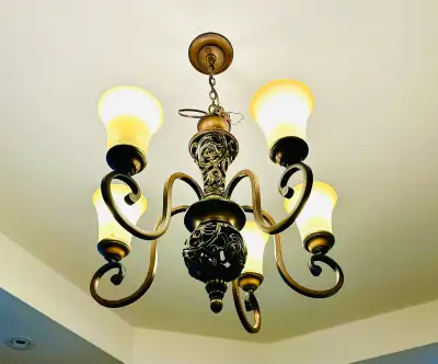 Vintage Brass 5-Light Chandelier – Flower Glass Shades , View more