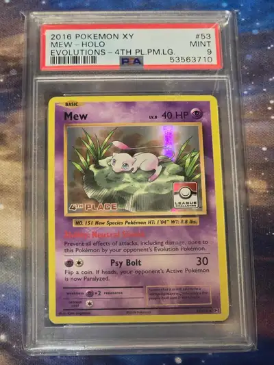 PSA 9 MEW HOLO 4TH PLACE POKEMON LEAGUE, View more