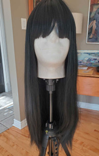 Long black cosplay wig with bangs