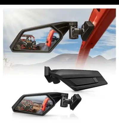 Pair of black ,kemi moto side mirrors. Designed for off-road vehicles. Easy installation.