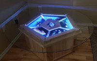 LED Illuminated box frame pentagon coffee table with glass top