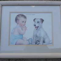 Vintage Baby Picture & Terrier Dog Framed Picture