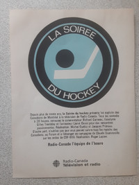 PUBLICITE VINTAGE DE LA SOIREE DU HOCKEY A RADIO CANADA RARE