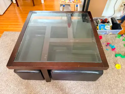 Wood Coffee Table with Glass Top, View more
