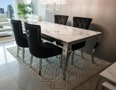 Marble Dining Table with 4 Velvet Chairs, View more