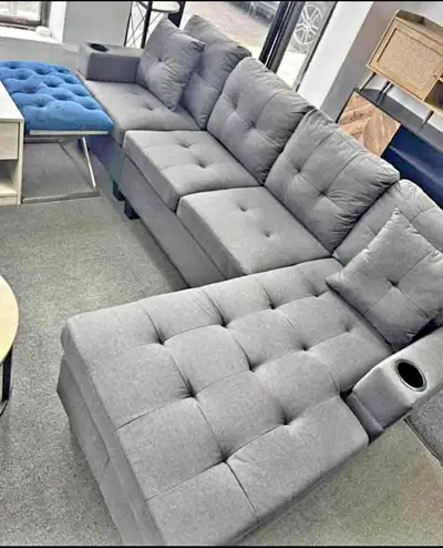 Linen Fabric Cup Holder Sectional Sofa 4 Seater-Brand New, View more