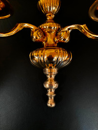 Wall mount, polished brass candle-holder with glass sconce
