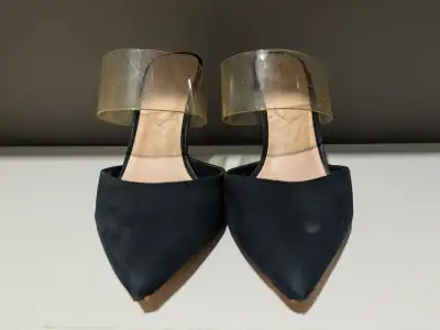 ALDO Black Leather Heels w/ Clear Strap – Size 7.5, View more