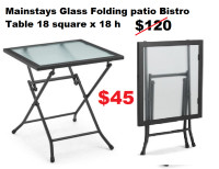 Mainstays Glass Folding patio Bistro Table 18 squar x18 h