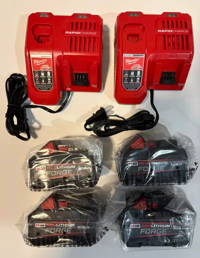 New Milwaukee M18 4pack XC8.0 FORGE batteries with 2 chargers, View more