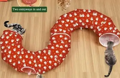 Cat Tunnel Bed ,Cat Toy Circle Tunnel, Foldable Kitty Tube Tunnel for Cat Small Animal (Red Snowman)...