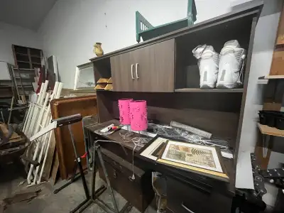 moving sale. hardwood, soil, desks and many other items, View more