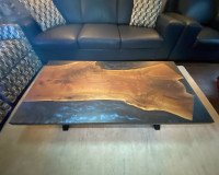 New custom black walnut epoxy coffee table