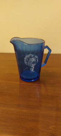 Rare Vintage Shirley Temple Cobalt blue depression glass pitcher