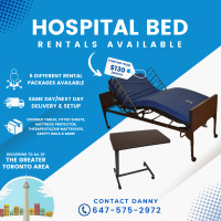 FOR RENT-Hospital Bed, Therapeutic/Air Mattresses, Overbed table
