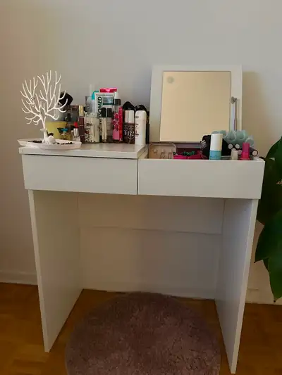 White Makeup Vanity Desk with Flip-Up Mirror, View more