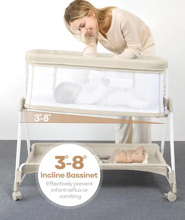 New Bedside Bassinet ,4-Side Mesh Sleeper Wheels and Storage in Other in City of Toronto - Image 6